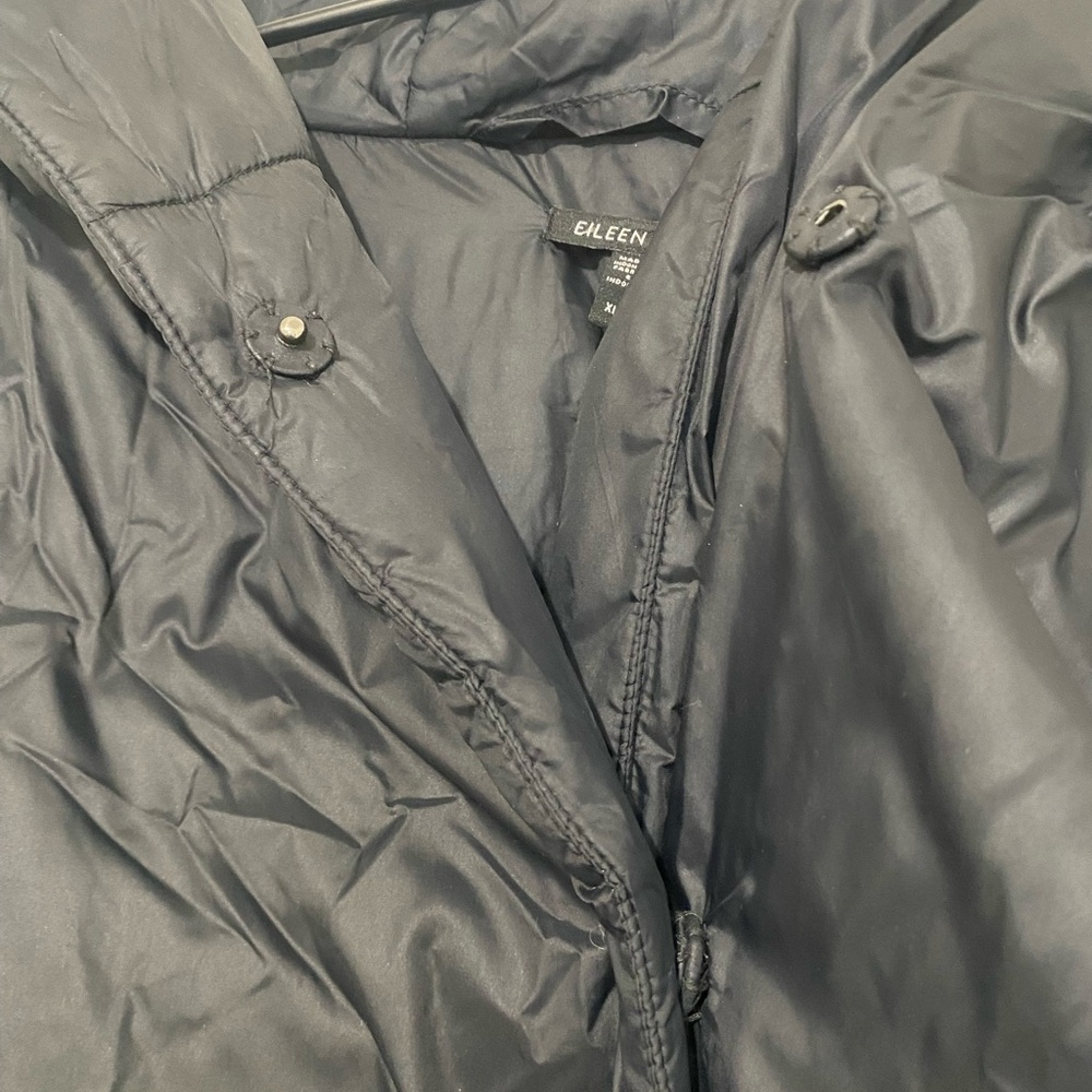 Eileen Fisher Eggshell Recycled Nylon Hooded Long Coat XL - Picture 5 of 14